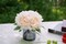 Artificial Flower and Glass vase, Artificial Rust Ball Glass Bottle Set, Suitable for Living Room, Dining Table, Office, Wedding, Hotel Banquet and Family Decoration (Ivory)